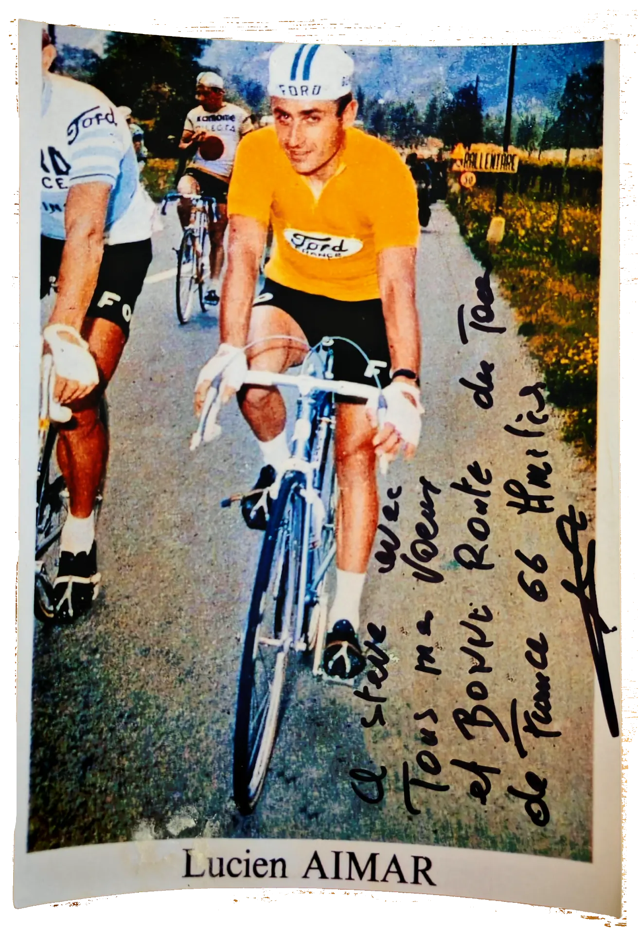 Lucien Aimar in the yellow jersey, signed to Steve